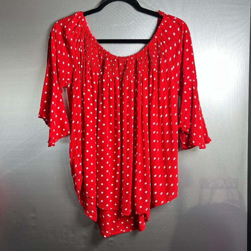 New Versona Moon River Red Blouse with White Polka Dots Size M